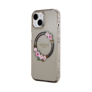 Coque iPhone 15 Guess IML Flowers Wreath MagSafe noire — visuel 2