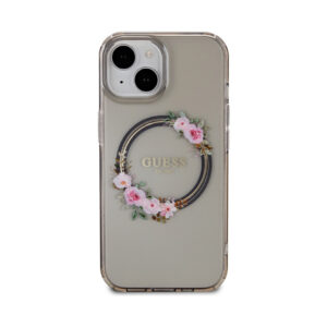 Coque iPhone 15 Guess IML Flowers Wreath MagSafe noire — visuel 3