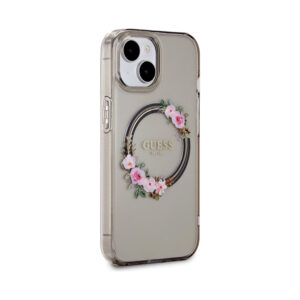 Coque iPhone 15 Guess IML Flowers Wreath MagSafe noire — visuel 4