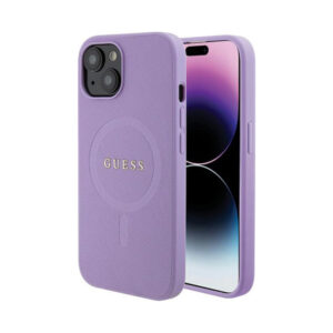 Coque iPhone 15 Guess Saffiano MagSafe violette