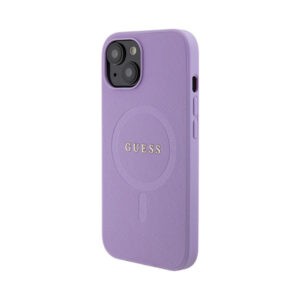 Coque iPhone 15 Guess Saffiano MagSafe violette — visuel 2