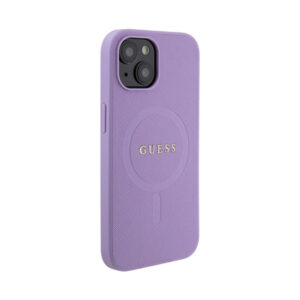 Coque iPhone 15 Guess Saffiano MagSafe violette — visuel 4
