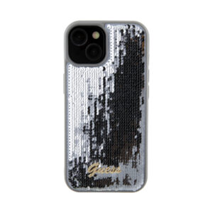 Coque iPhone 15 Guess Sequin Script Metal argentée — visuel 3