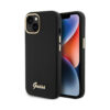 Coque iPhone 15 Guess Silicone Script Metal Logo & Frame noire