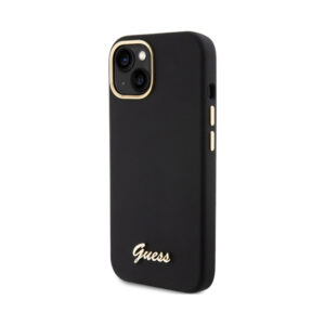 Coque iPhone 15 Guess Silicone Script Metal Logo & Frame noire — visuel 2
