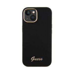 Coque iPhone 15 Guess Silicone Script Metal Logo & Frame noire — visuel 3