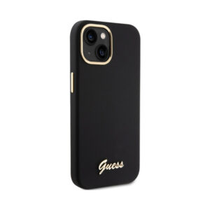 Coque iPhone 15 Guess Silicone Script Metal Logo & Frame noire — visuel 4