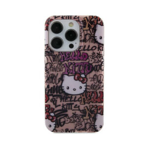 Coque iPhone 15 Hello Kitty IML Tags Graffiti rose