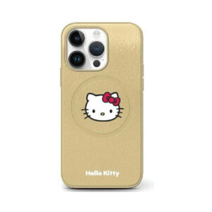 Coque iPhone 15 Hello Kitty Leather Kitty Head MagSafe dorée