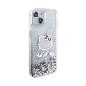 Coque iPhone 15 Hello Kitty Liquid Glitter Charms Kitty Head argentée — visuel 4