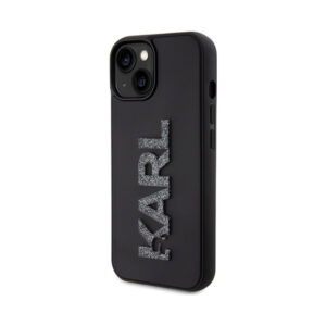 Coque iPhone 15 Karl Lagerfeld 3D Rubber Glitter Logo noire — visuel 2