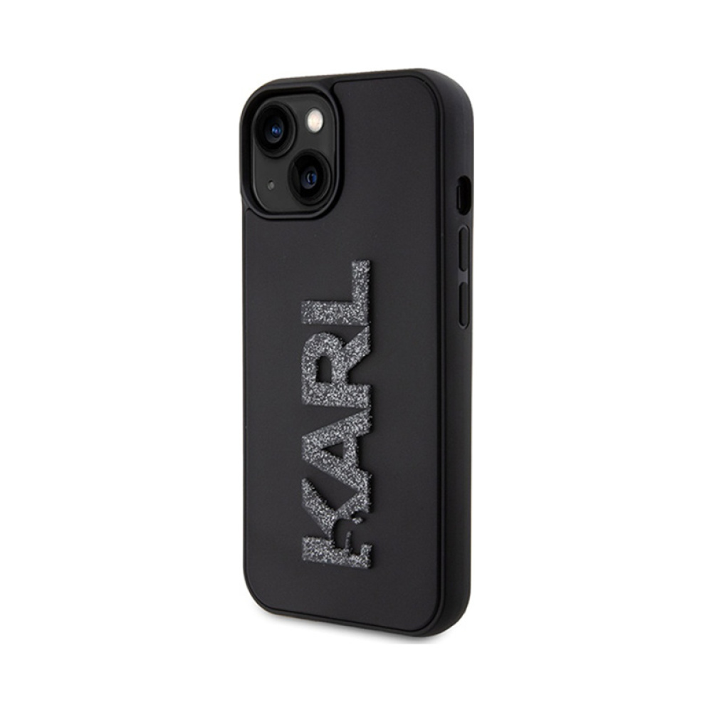 Coque iPhone 15 Karl Lagerfeld 3D Rubber Glitter Logo noire — visuel 2