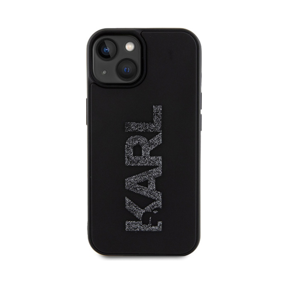 Coque iPhone 15 Karl Lagerfeld 3D Rubber Glitter Logo noire — visuel 3
