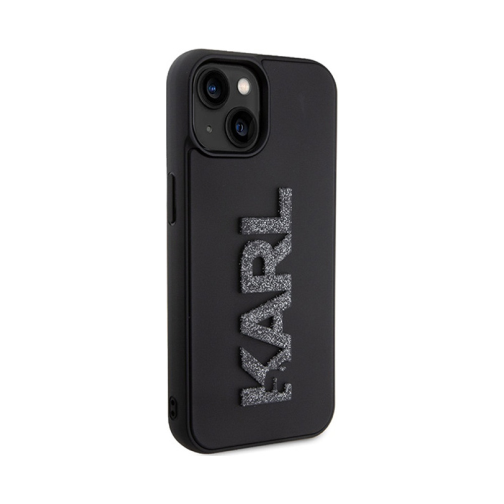 Coque iPhone 15 Karl Lagerfeld 3D Rubber Glitter Logo noire — visuel 4