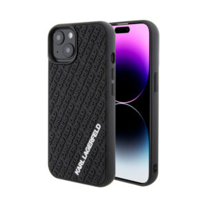 Coque iPhone 15 Karl Lagerfeld 3D Rubber Multi Logo noire