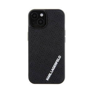 Coque iPhone 15 Karl Lagerfeld 3D Rubber Multi Logo noire — visuel 3