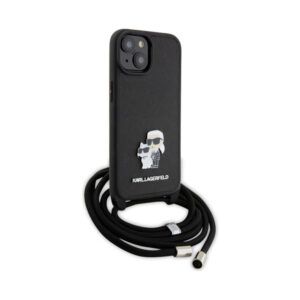 Coque iPhone 15 Karl Lagerfeld Crossbody Saffiano Metal Pin Karl & Choupette noire — visuel 3