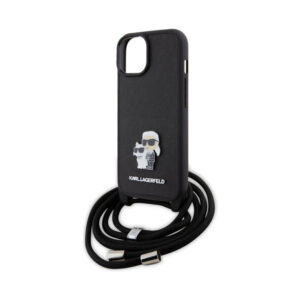 Coque iPhone 15 Karl Lagerfeld Crossbody Saffiano Metal Pin Karl & Choupette noire — visuel 5