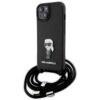 Coque iPhone 15 Karl Lagerfeld Crossbody Saffiano Monogram Ikonik Metal Pin noire
