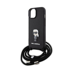 Coque iPhone 15 Karl Lagerfeld Crossbody Saffiano Monogram Ikonik Metal Pin noire — visuel 5