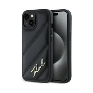 Coque iPhone 15 Karl Lagerfeld Diagonal Quilted Script noire