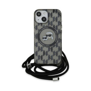 Coque iPhone 15 Karl Lagerfeld IML Crossbody Monogram Karl & Choupette Head MagSafe noire — visuel 2