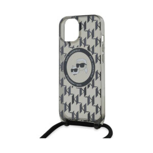 Coque iPhone 15 Karl Lagerfeld IML Crossbody Monogram Karl & Choupette Head MagSafe noire — visuel 5