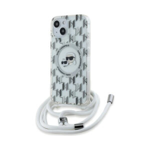 Coque iPhone 15 Karl Lagerfeld IML Crossbody Monogram Karl & Choupette Head MagSafe transparente