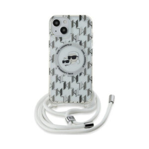 Coque iPhone 15 Karl Lagerfeld IML Crossbody Monogram Karl & Choupette Head MagSafe transparente — visuel 2