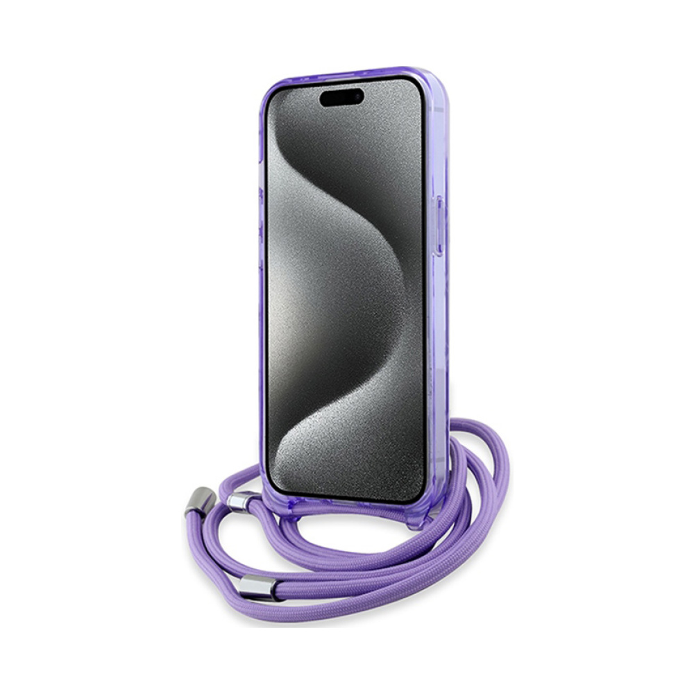 Coque iPhone 15 Karl Lagerfeld IML Crossbody Monogram Karl & Choupette Head MagSafe violette — visuel 4