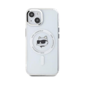 Coque iPhone 15 Karl Lagerfeld IML Metal Choupette Head MagSafe blanche — visuel 3