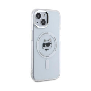 Coque iPhone 15 Karl Lagerfeld IML Metal Choupette Head MagSafe blanche — visuel 4