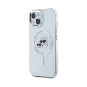 Coque iPhone 15 Karl Lagerfeld IML Metal Karl & Choupette Head MagSafe blanche — visuel 2