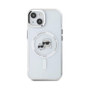 Coque iPhone 15 Karl Lagerfeld IML Metal Karl & Choupette Head MagSafe blanche — visuel 3