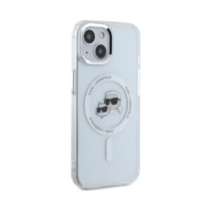 Coque iPhone 15 Karl Lagerfeld IML Metal Karl & Choupette Head MagSafe blanche — visuel 4