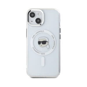 Coque iPhone 15 Karl Lagerfeld IML Metal Karl Head MagSafe blanche — visuel 3