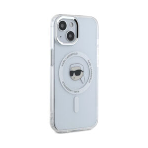 Coque iPhone 15 Karl Lagerfeld IML Metal Karl Head MagSafe blanche — visuel 4