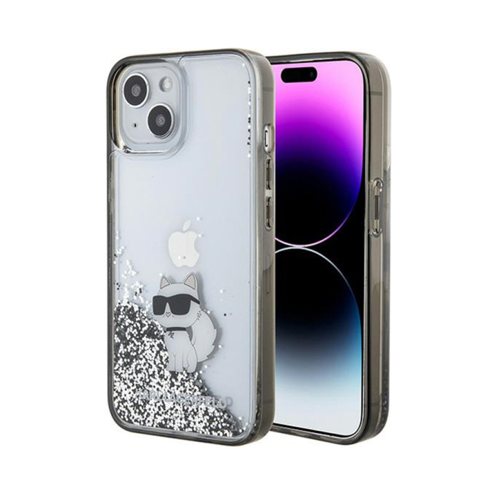 Coque iPhone 15 Karl Lagerfeld Liquid Glitter Choupette transparente