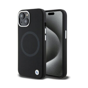 Coque iPhone 15 Plus BMW Signature Liquid Silicone MagSafe noire