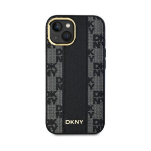 Coque iPhone 15 Plus DKNY Leather Checkered Mono Pattern MagSafe noire — visuel 3