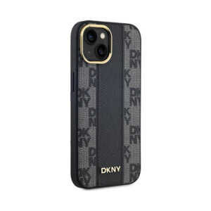 Coque iPhone 15 Plus DKNY Leather Checkered Mono Pattern MagSafe noire — visuel 4