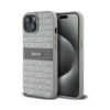 Coque iPhone 15 Plus DKNY Leather Mono Stripe & Metal Logo beige