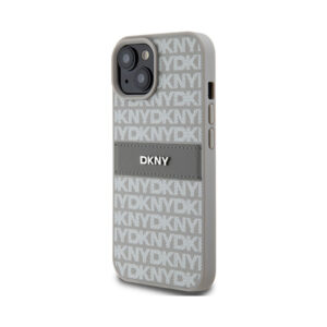 Coque iPhone 15 Plus DKNY Leather Mono Stripe & Metal Logo beige — visuel 2