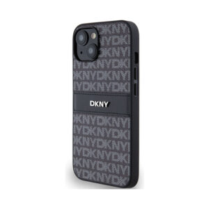 Coque iPhone 15 Plus DKNY Leather Mono Stripe & Metal Logo noire — visuel 2