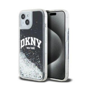 Coque iPhone 15 Plus DKNY Liquid Glitter Big Logo noire
