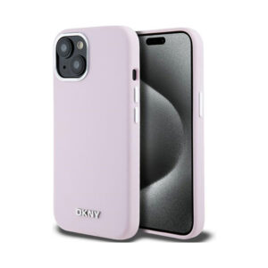 Coque iPhone 15 Plus DKNY Liquid Silicone Small Metal Logo MagSafe rose