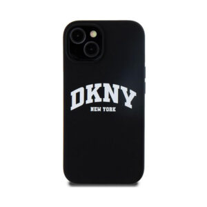 Coque iPhone 15 Plus DKNY Liquid Silicone White Printed Logo MagSafe noire — visuel 3