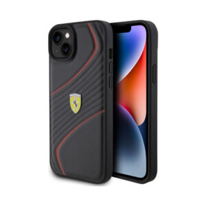 Coque iPhone 15 Plus Ferrari Twist Metal Logo noire