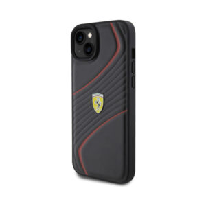 Coque iPhone 15 Plus Ferrari Twist Metal Logo noire — visuel 2