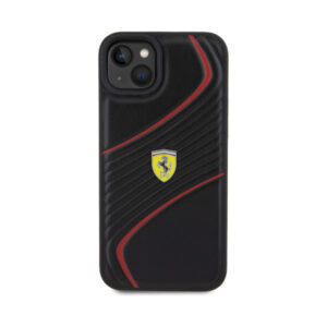 Coque iPhone 15 Plus Ferrari Twist Metal Logo noire — visuel 3